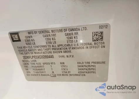 2012 Chevrolet Equinox 2Lt from USA, damaged, VIN 2GNFLPE5XC6289440